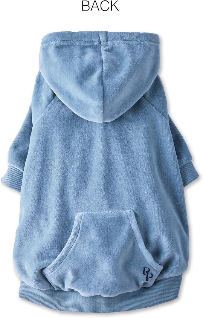 Pet Passion Cooper II Organic Cotton Velour Dog Hoodie Pet Coat for Small, Medium and Large Dogs, Faded Denim, Small (10-25 lbs)