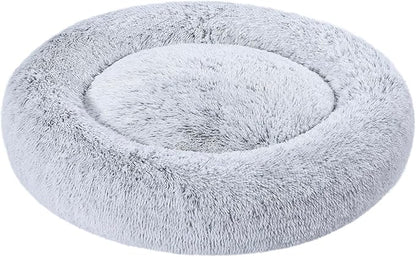 Amazon Basics Washable Donut Pet Bolster Faux Fur Bed with Removable Cover, Anti-Slip Bottom for Dog, Grey, 36" x 36"