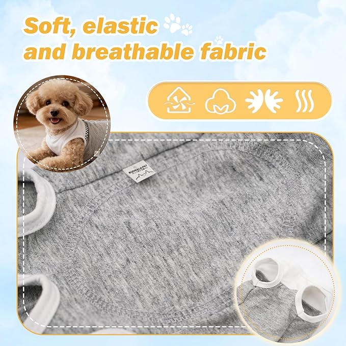Kukaster Pet Dog Surgical Suit - Recovery Onesie for Dogs After Surgery, Spayed Female/Male Puppy, Breathable Anti-Lick Clothes, Alternative to Cone(Grey and White-XL)
