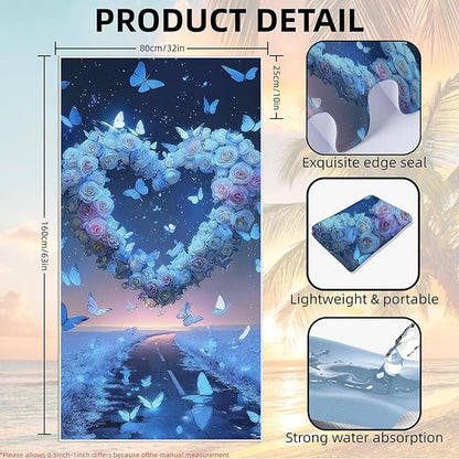 2 Pack Car Towel Seat Covers with Storage Bag, Multifunctional Towel for Gym Outdoor Sport, Picnic, Beach, Pet Dog Travel,Non-Slip Washable Car Seat Protector (Blue Heart)