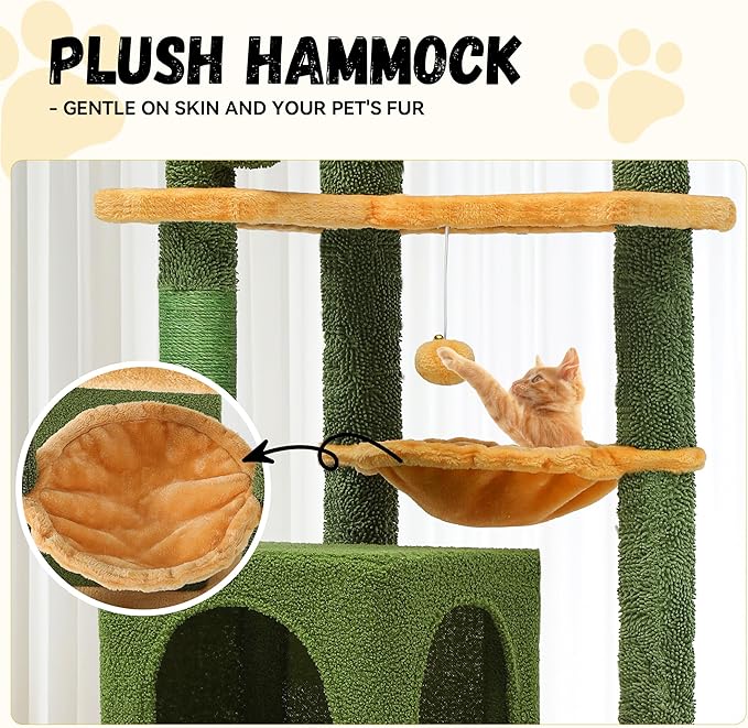 DWVO Cat Tree with Leaves for Large Cats: 72.8" Tall with Self-Grooming Brush, Cute Kitten Climbing Tower for Indoor Kittens with Cat Condo, Top Perch, Basktet, Sisal Scratching Posts, Dangling Ball