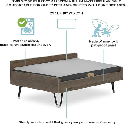 Wooden Dog Bed and Dog Couch with Water-Resistant and Calming Mattress, Small to Medium Elevated Pet Bed, Greenguard Gold Certified, Dog Beds & Furniture, Chase - TailZzz