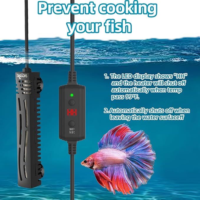 SEAOURA Submersible Fish Tank Heater, 75W Aquarium Heaters for 7-20 Gallon, Adjustable Turtle Tank Heater with Digital Temperature Display, Suitable for Freshwater and Saltwater Tank