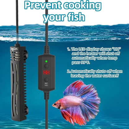 SEAOURA Submersible Fish Tank Heater, 75W Aquarium Heaters for 7-20 Gallon, Adjustable Turtle Tank Heater with Digital Temperature Display, Suitable for Freshwater and Saltwater Tank