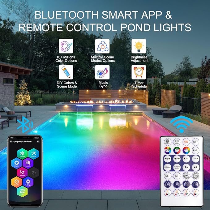 RGB Underwater Pond Lights, Super Bright LED Submersible Fountain Lights Colored Landscape Spotlights, Bluetooth APP Control IP68 Waterproof for Fish Aquarium Tank Garden Yard Pool(Set of 1)