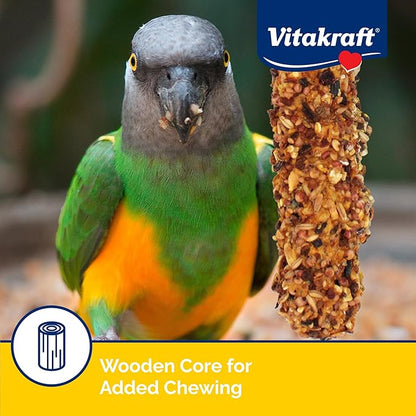 Vitakraft Crunch Sticks Parrot Treat Apple and Honey Flavor – 2 Sticks Per Pack Triple-Baked Crunchy Treat Sticks with Natural Wood Chew Center & Cage Clip Holder