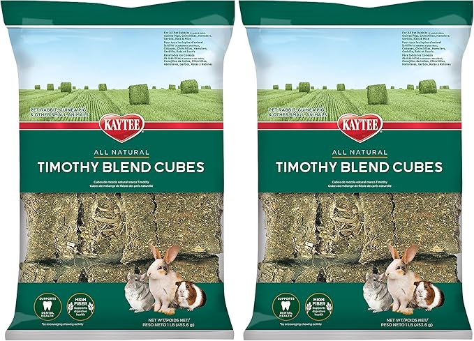 Kaytee Timothy Hay Blend Cubes for Pet Rabbits, Guinea Pigs, Chinchillas, and Other Small Animals, 1 Pound (Pack of 2)