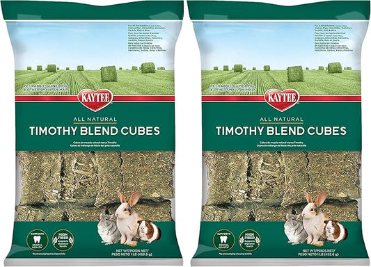 Kaytee Timothy Hay Blend Cubes for Pet Rabbits, Guinea Pigs, Chinchillas, and Other Small Animals, 1 Pound (Pack of 2)