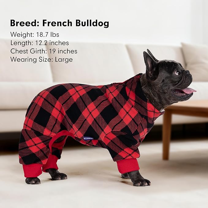 cyeollo Dog Pajamas Small Sized Dog, Warm Fleece Doggy Pjs Soft Doggie Onesie Stretchy Sweater in Cold Weather Winter Dogs Coat Pet Jammies Clothes for Puppy Female & Male, Buffalo Plaid L