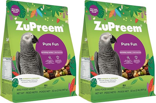 ZuPreem Pure Fun Bird Food, Parrot, Conure, Caique, African Grey, Eclectus,Small Cockatoo,Seed and Pellet Blend for Medium Large Birds,Bird Food Mixer Topper, Enriching Variety (ML, 2 lbs)(Pack of 2)