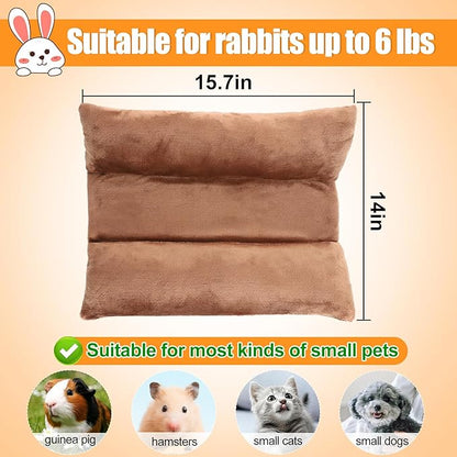 MEWTOGO 15.7" x 14" Bunny Bed for Rabbit Cage - Thickened Soft Prevent Sore Hocks Plush Mat with Cotton Lounger Pillows, Small Animal Flop Mat for Hutch Sleeping Indoor, Brown