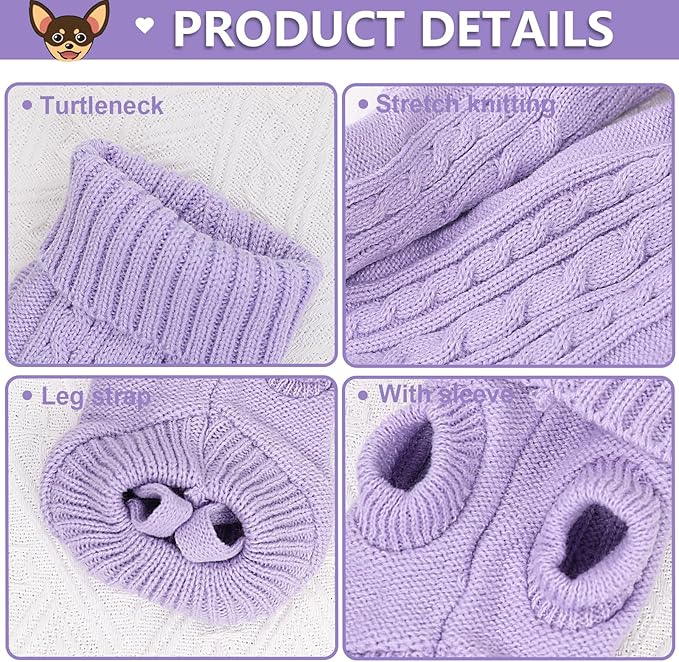 2 Pack Dog Sweaters for Small Dogs, Chihuahua Yorkie Sweater, Puppy Clothes Winter Warm Pullover Clothing, Pet Cat Cold Weather Puppy Cold Outfits Beige+Purple XXS