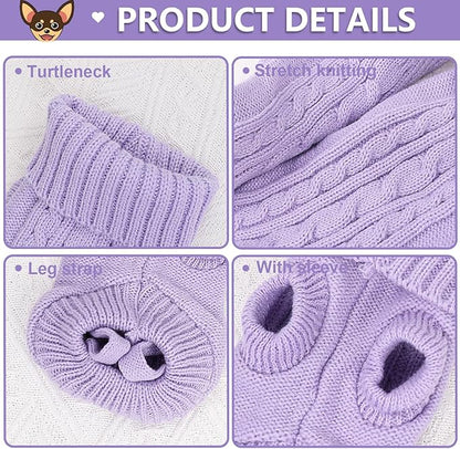 2 Pack Dog Sweaters for Small Dogs, Chihuahua Yorkie Sweater, Puppy Clothes Winter Warm Pullover Clothing, Pet Cat Cold Weather Puppy Cold Outfits (Beige+Purple X-Small)
