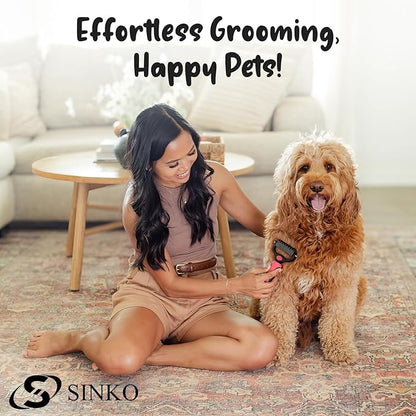 Sinko Deshedding Dog and Cat Brush, Dematting Comb with Extra Wide Double-Sided Stainless Teeth for Detangling, Deshedding, Brushing & Removing Shed Fur, Knots, Mats, and Tangles in Pets (Pink)