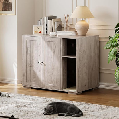 Large Cat Litter Enclosure with Litter Collector, Enclosure for Self-Cleaning Litter Boxes,Adjustable Shelf for Dog Proof,Charging Station, Large Hidden Litter Box for Cat, Cat House