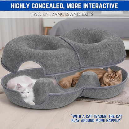 Trivon Peekaboo Cat Tunnels for Indoor Cats, Cozy Indoor 8-Shaped Donut Hideaway Bed with 12 Toy Balls, Bonus Bird Toy and Toy Gun, Scratch-Resistant, Detachable & Washable Design