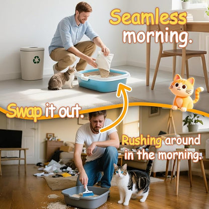 Disposable Litter Boxes for Cats Leak-Proof: 3-Pack Odor Control Sustainable Large Kitty Tray for Travel/Indoor Use