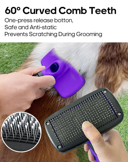 Self Cleaning Shedding Brush - Skin Friendly Grooming Tool for Dogs, Cats, and Puppies, Deshedding and Hair Removal for Long and Short Haired Pets(Purple)