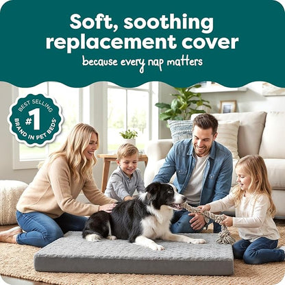 Furhaven Replacement Dog Bed Cover Ultra Plush Faux Fur & Suede Mattress, Machine Washable - Gray, Large