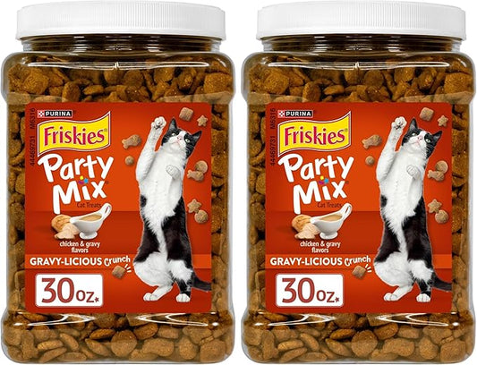 Friskies Purina Party Mix Gravy-Licious Crunch Chicken and Gravy Flavors Cat Treats - 30 oz Canister (Pack of 2)