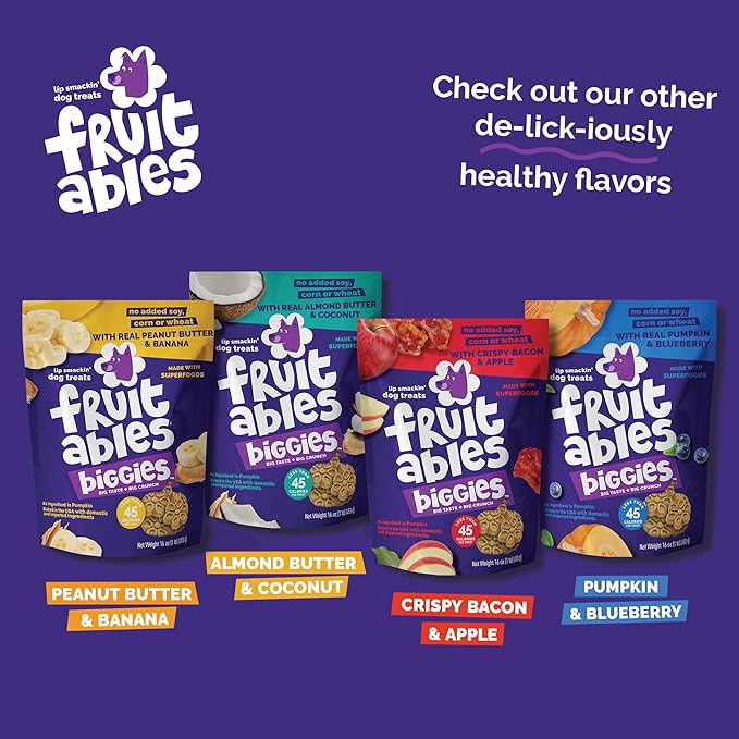 Fruitables Biggies Dog Biscuits, Healthy Treats for Dogs, Doggie Biscuits, Crunchy Pumpkin Treats, Made Without Wheat, Corn and Soy, Made in the USA, Pumpkin and Blueberry Flavor, 16oz