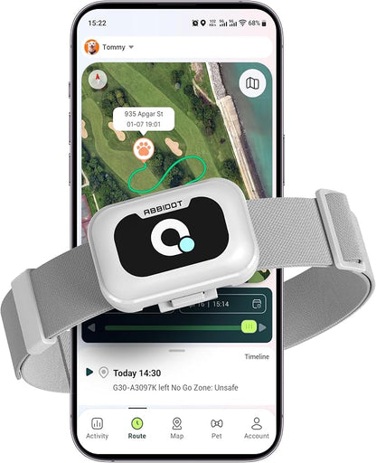 ABBIDOT GPS Dog Tracker - Real-Time Pet Tracker with Virtual Fence, Activity Monitor, Location History, Health Monitor, 3-Mode Light, Waterproof & Rechargeable GPS Tracker for Dogs with APP Support