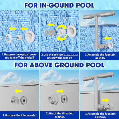 Pool Fountain for Above and Inground Pools, APP Smart Control Pool Lights with 16 Color LED Lights, Waterfall Sprinkler and Adjustable Dual Sprayer for Swimming Cooling Outdoor
