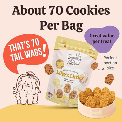 Rondi's Kitchen Lilly's Littles Organic Tender Dog Treats - Natural Doggie Cookie for Small Dogs, Puppy, Senior, Training - Human Grade Superfood Biscuit with Bone Broth - Chicken & Banana