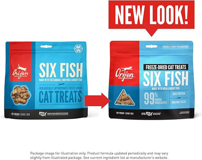 ORIJEN Freeze Dried Cat Treats Grain Free High Protein Raw Animal Ingredients Six Fish 1.25oz Bag,(Pack of 2)