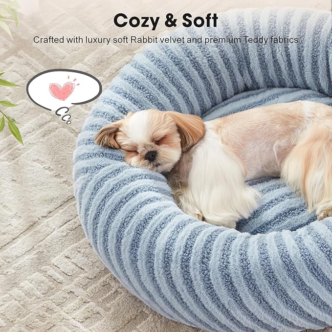 MIXJOY Dog Beds Large Sized Dogs, Washable Dogs Bed with Removable Cover, Cozy Donut Dog Ded Fluffy Plush Faux Fur Pet Bed with Anti-Slip Bottom, 36"x36"x10", Blue
