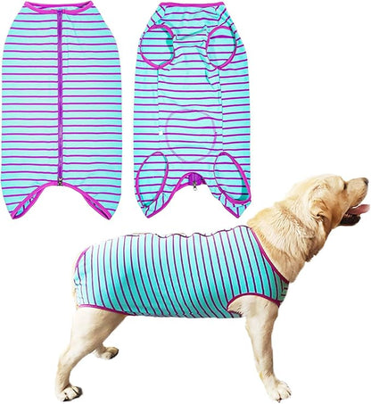 Dog’s Recovery Suit Post Surgery Shirt for Female Male Dog, E-Collar Alternative Wound Protective Clothes (Purple Stripe-XL)