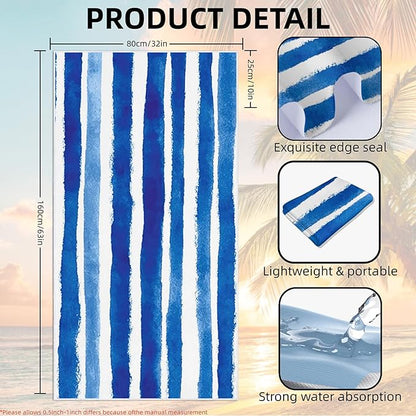 1 Pack Car Towel Seat Covers with Storage Bag, Multifunctional Towel for Gym Outdoor Sport, Picnic, Beach, Pet Dog Travel,Non-Slip Washable Car Seat Protector (Blue White Stripes)