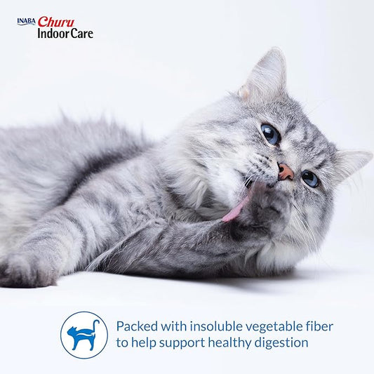 INABA Churu Indoor Care for Hairball Control, Functional Lickable Cat Treat with Taurine & Green Tea Extract, 0.5oz Each, 60 Tubes Total, Tuna & Chicken Variety