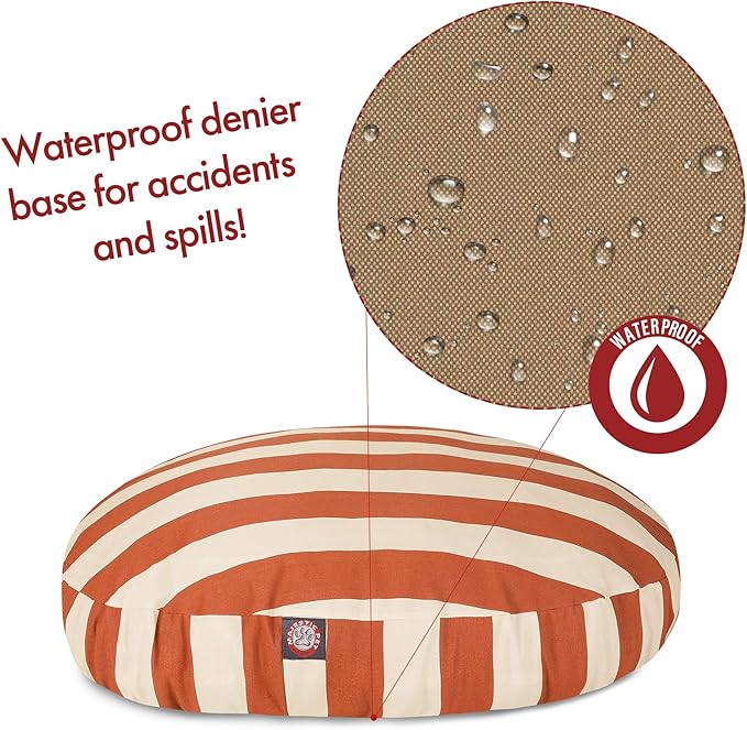 Burnt Orange Vertical Stripe Medium Round Indoor Outdoor Pet Dog Bed With Removable Washable Cover By Majestic Pet Products