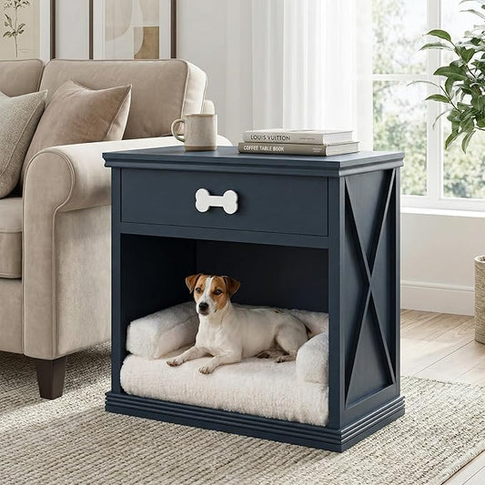Cat Litter Box Enclosure, Pet Storage Cabinet with LED Light, End Table with Integrated Pet House, Bed Side Tables Bedroom Cat, Cat Bed Side Cabinet with Drawer