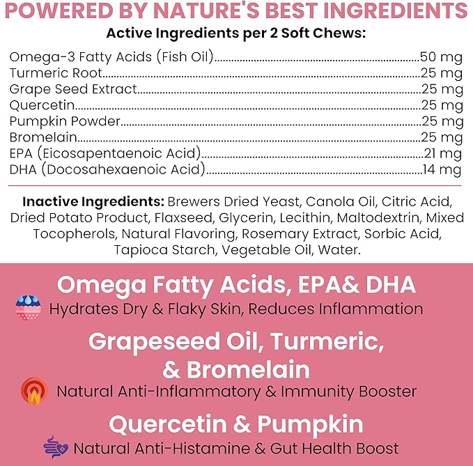 Dog Allergy Chews - 90 Delicious Soft Chew Treats - Anti Itch Allergy Relief for Dogs and Cats - Boosts Immune System, Promotes Skin Health - Seasonal Treatment for Pets - Made in The USA