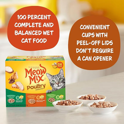 Meow Mix Poultry Selections Wet Cat Food, Variety Pack, 2.75 Ounce Cup (Pack of 24)