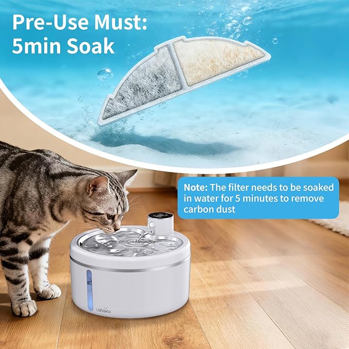 8 Pack Cat Water Fountain Filters, Cat Fountain Replacement Filters for 3L/102oz or 2.5L/84oz Cat Water Fountain, for W03B Pet Fountain(8Filters+8Sponges)