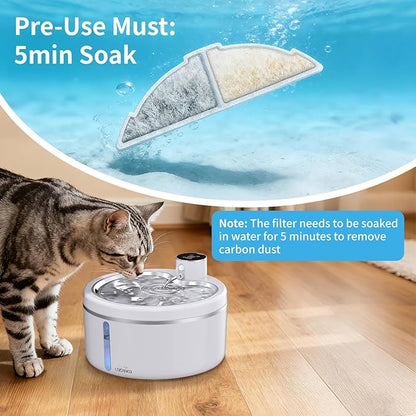 8 Pack Cat Water Fountain Filters, Cat Fountain Replacement Filters for 3L/102oz or 2.5L/84oz Cat Water Fountain, for W03B Pet Fountain(8Filters+8Sponges)