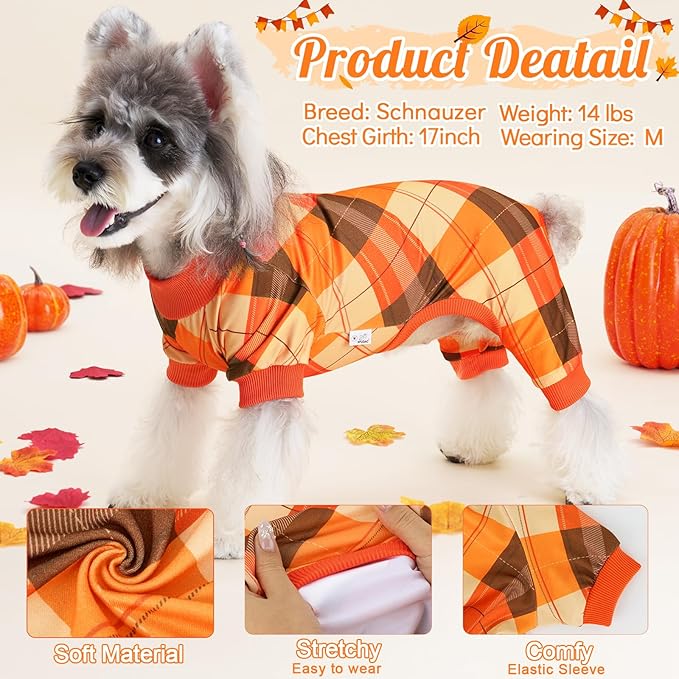 XPUDAC Plaid Dog Pajamas for Small Medium Sized Doggie Thanksgiving Cozy Strechy Dog Pjs for Boy Girl Autumn Season Puppy Clothes Cat Pet Outfits, 221-L