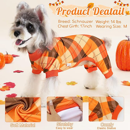XPUDAC Plaid Dog Pajamas for Small Medium Sized Doggie Thanksgiving Cozy Strechy Dog Pjs for Boy Girl Autumn Season Puppy Clothes Cat Pet Outfits, 221-L