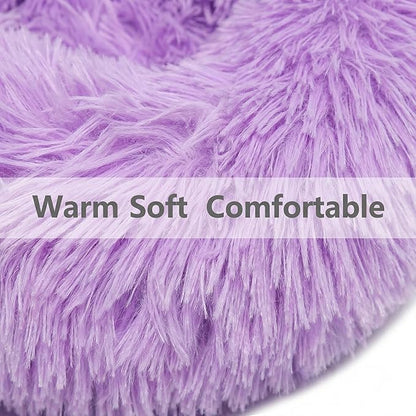 Tiny Dog Bed 11.8 Inch for Extra Small Dogs,Washable Puppy Bed,Soft Faux Fur Calming Donut Bed for Chihuahua Yorkie Maltese Pomeranian,Purple