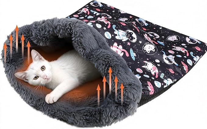 Self Heating Cat Sleeping Bag for Indoor Cats Bed Cave Self Warming Pad Sack Cozy Pet Nest Snuggle Bed for Small Dog 21.9" x 23.6"