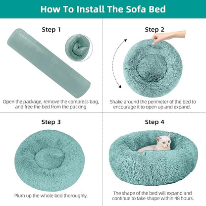 Cat Beds for Indoor Cats,20 Inch Dog Bed for Small Melium Large Dogs, Washable-Round Pet Bed for Puppy and Kitten with Slip-Resistant Bottom