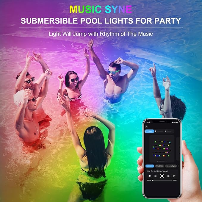 RGB Underwater Pond Lights, Super Bright LED Submersible Fountain Light Colored Landscape Spotlights, Bluetooth APP Control IP68 Waterproof for Fish Aquarium Tank Garden Yard Pool (Set of 12)