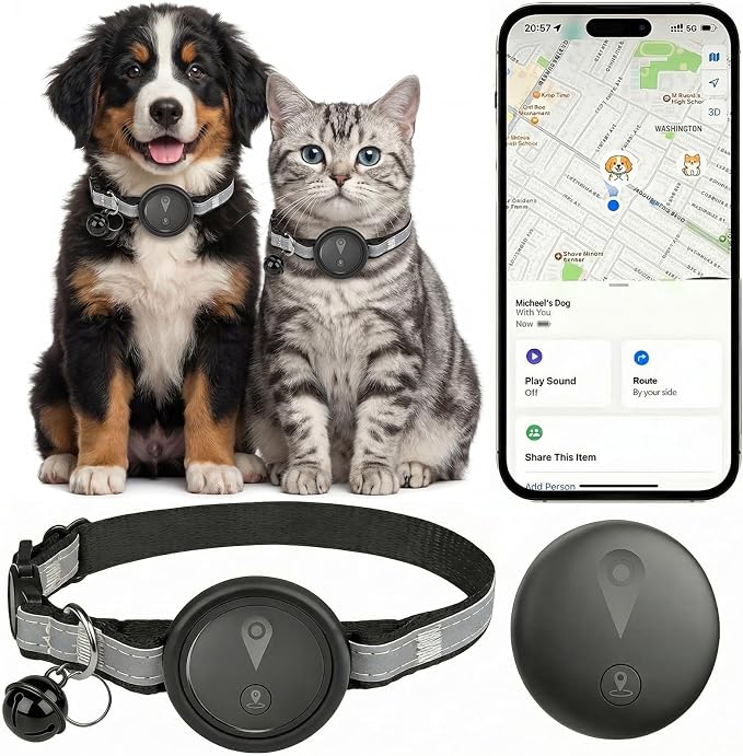 GPS Pet Tracker for Dogs & Cats, Smart Collar with Real-Time Location | No Monthly Fee, Activity Monitoring, Adjustable Reflection Strap, Find My Compatible, Lightweight Wear, Plug And Play