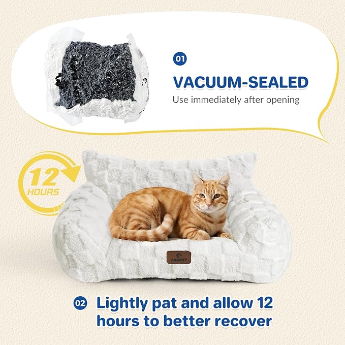 ABCPET Cat Bed Cat Couch for Puppy and Kitten, Fluffy Pet Sofas Medium Dog Sofa Bed, Supportive Cats Sofa for Indoor Cats, Washable Cover & Non-Slip, 32 inch, Grey