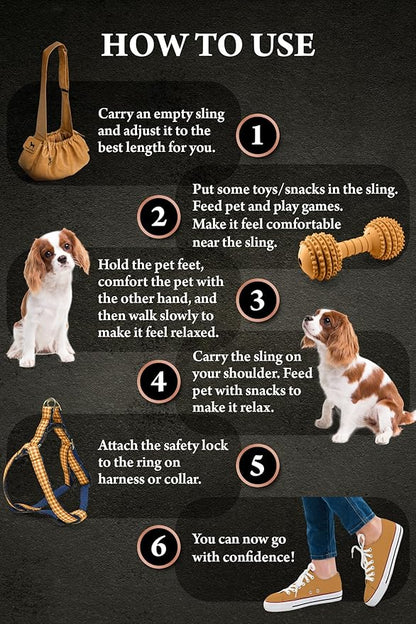Noah & Paw Dog Sling Carrier for Small Dogs 5-18lb, Dog Sling for Small Dogs and Cats, Dog Carrier with Adjustable Padded Strap, Vegan Leather Lined with Fur, Double Safety Feature, Machine Washable