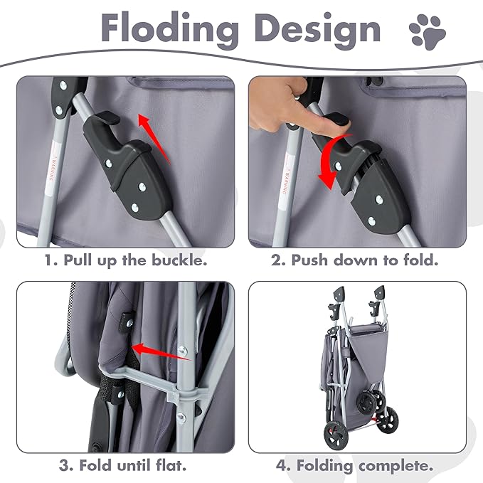 3 Wheel Pet Stroller for Dogs and Cats, Foldable, Lightweight and Durable, Ideal for Small to Medium Pets, Includes Storage Basket and Cup Holders