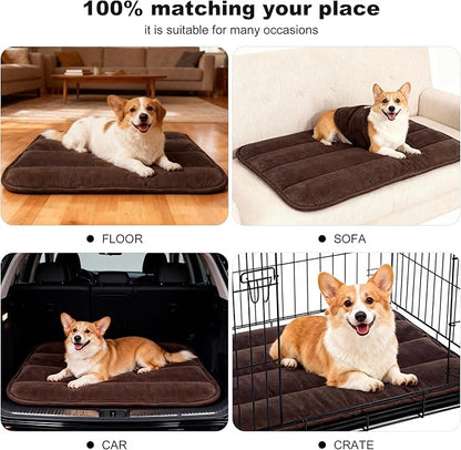 pobopobo Dog Crate Pad, Ultra Soft & Anti-Slip Kennel Mat, Secure Fit for Metal Crates & Dog Cages, Washable Cozy Bed for Small Medium Large Dogs (Dark Brown, M(28"*16"*1.5"))